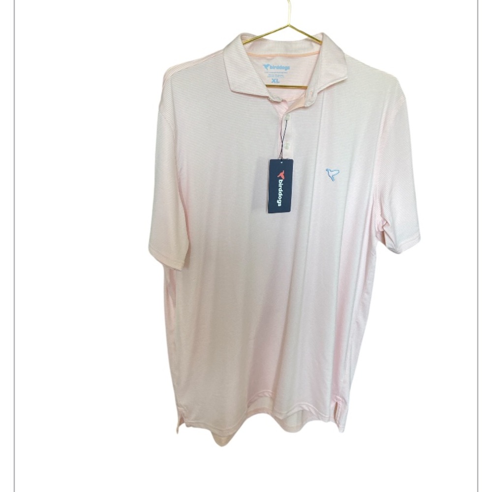 Men’s Birddogs Polo Shirt, Sz XL, NWT, Pink and White Striped,Golf Shirt,Sporty